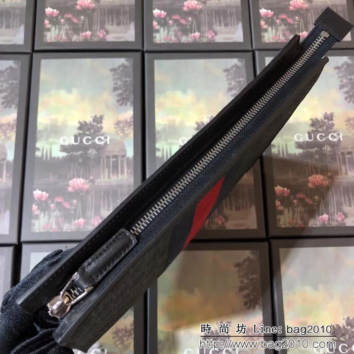 GUCCI古馳 爆款 GG織帶 男士大氣牛皮手拿包 475316 克皮PVC WTG1421